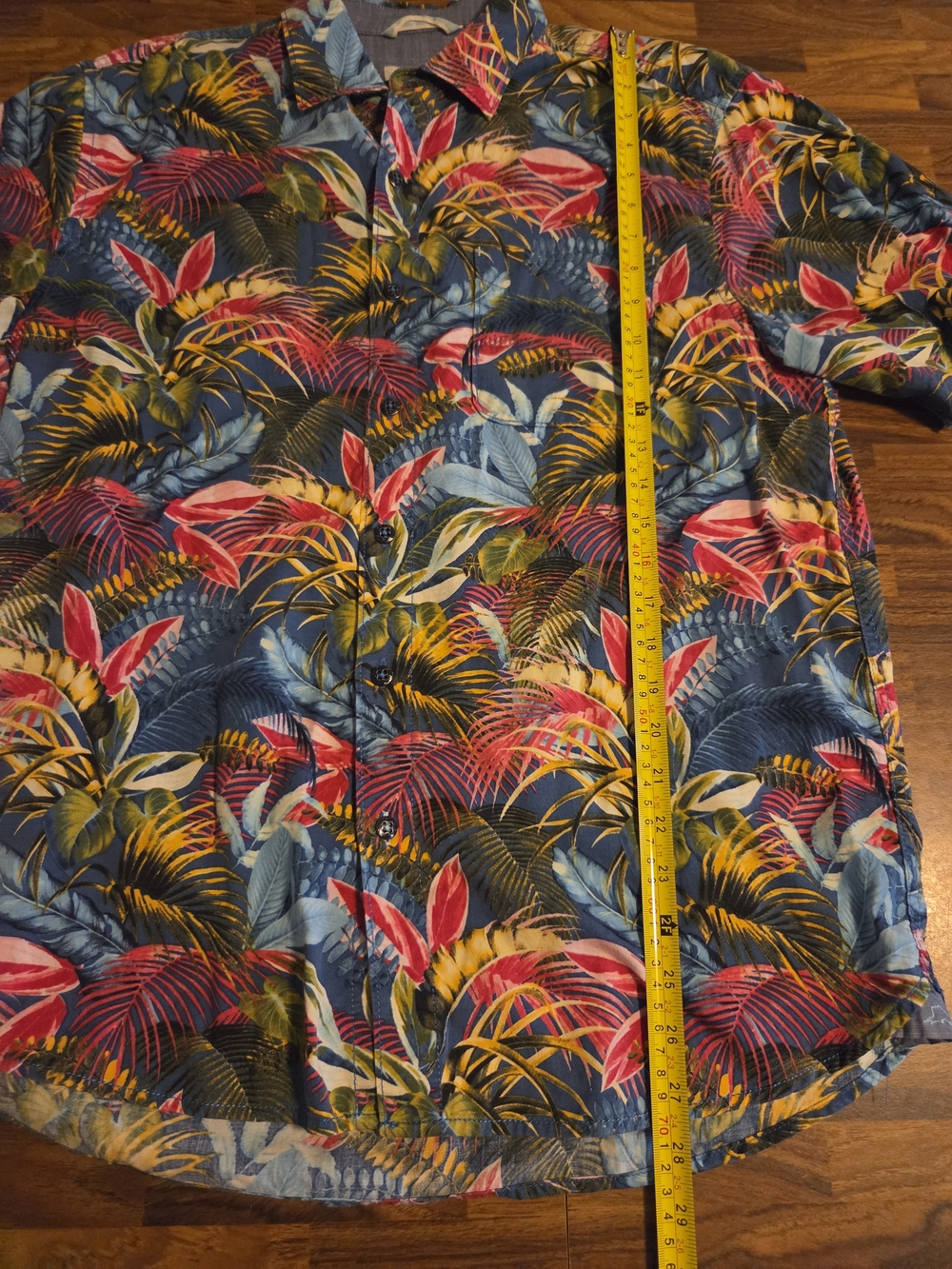Tommy Bahama Men M 100% Linen Tropical Palm Fuego Button Short Sleeve Shirt Blue - Picture 7 of 7